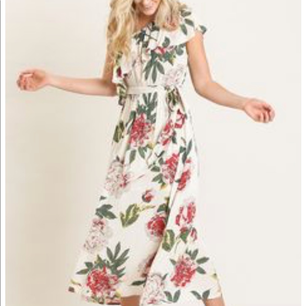 Floral Morning Lavender Off Shoulder Dress